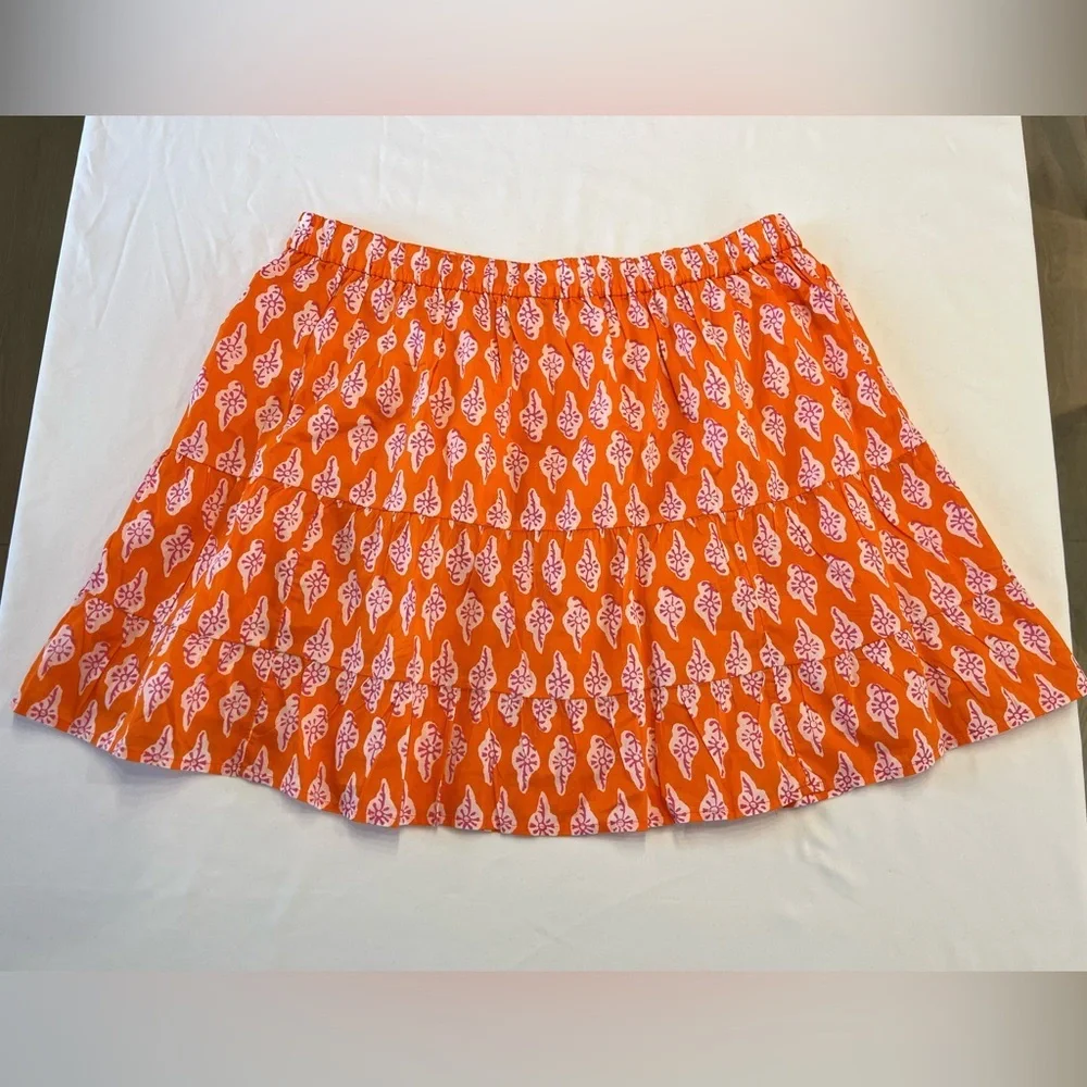 J Crew Factory Bold orange pink Tiered Ruffle Mini Skirt Size Large